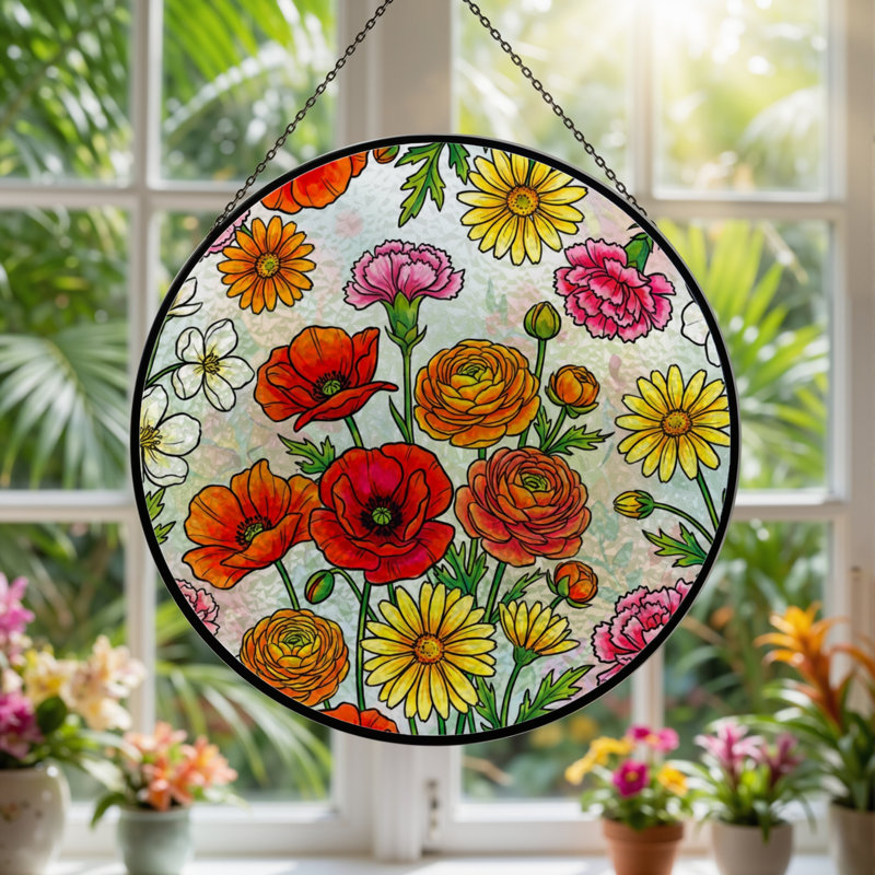 Vitrail de jardin en verre coloré 7,8 po H, H 7,8 po x l 7,8 po