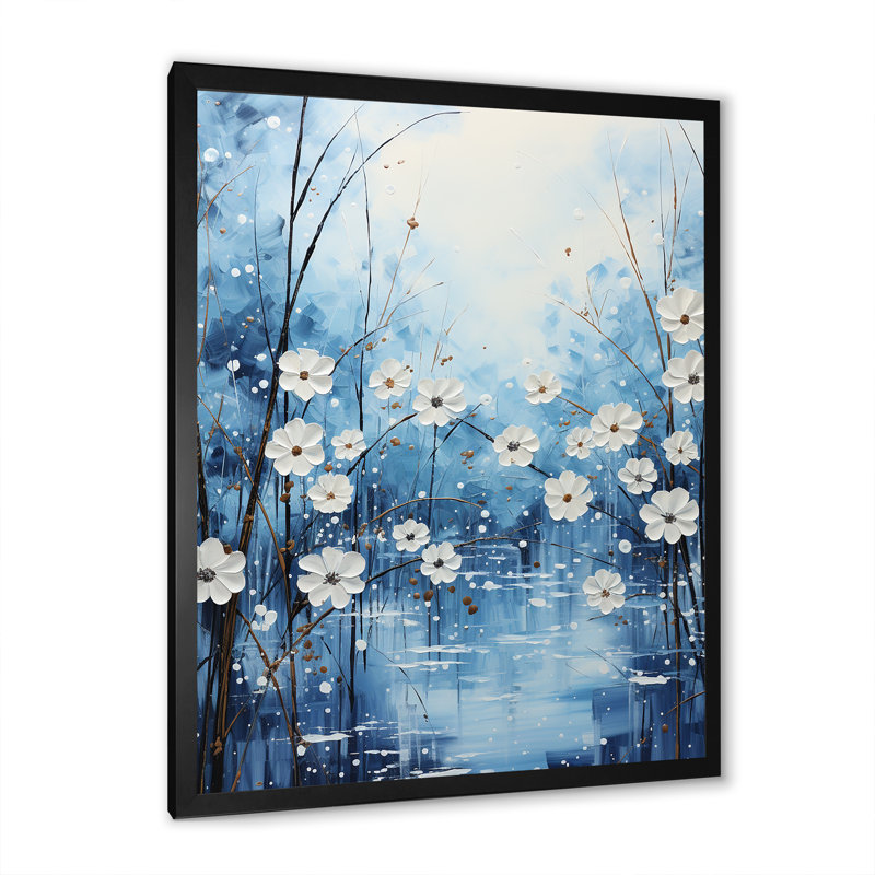 Winters Flowers Embrace Pointillism - impression, Cadre photo noir, H 40 po x l 30 po x P 1,5 po