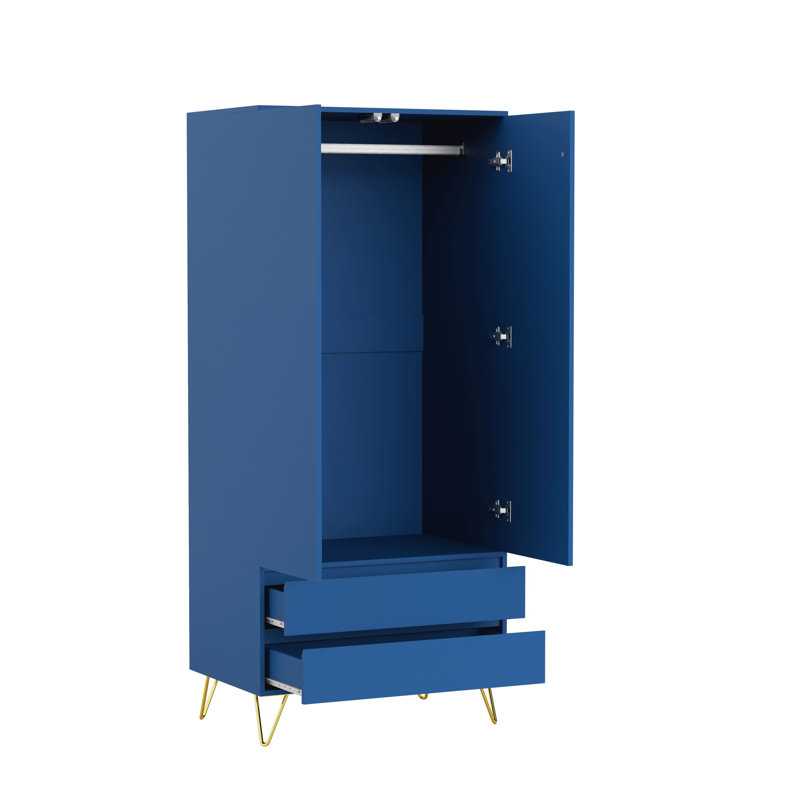 Almaas 2 Door Wardrobe, 186cm H x 81.5cm W x 53cm D, Blue