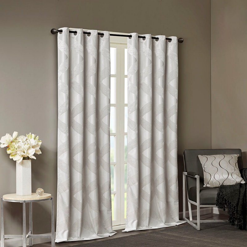 Panneau de rideau occultant en tricot jacquard Ogee (seulement 1 panneau PC), Ivoire ivoire, L 50 po x L 84 po