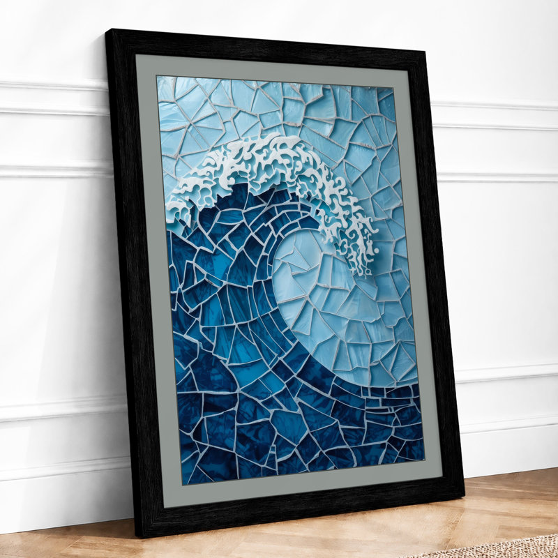 Mosaic Wave Abstract - Framed Print, A2 - 59.4 x 42.0 cm, Black