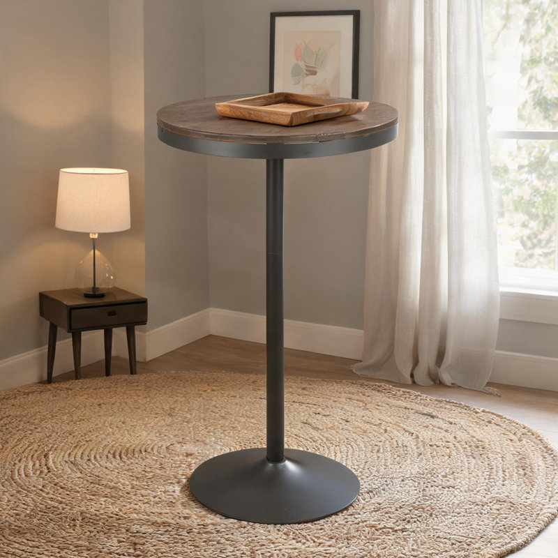 Table de bar réglable en bambou brun avec base carrée en acier pour un usage industriel
