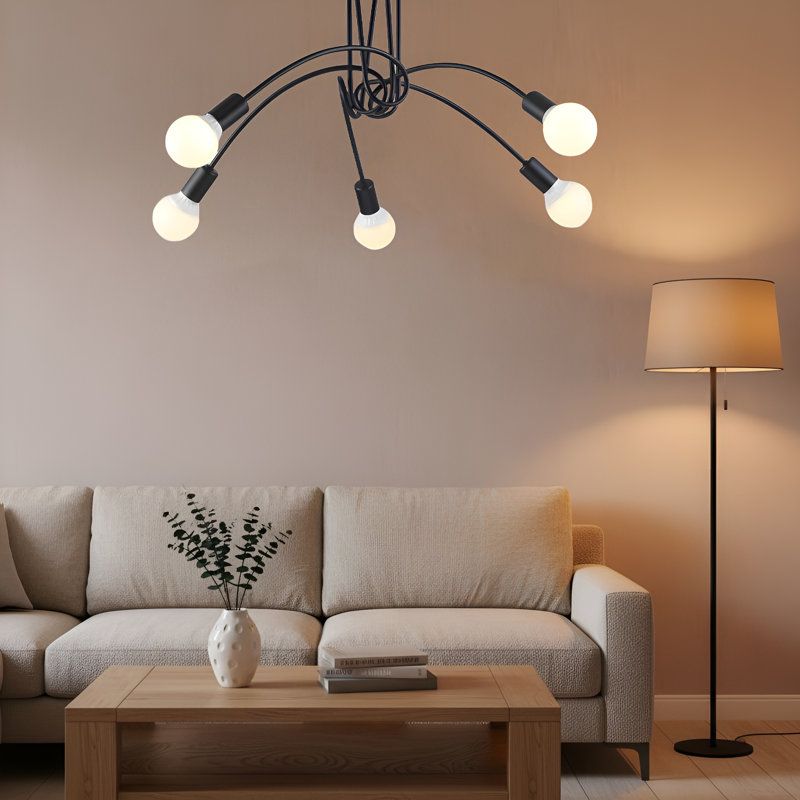 5-Light 34" 5 Arm Interlocking Arms Semi Flush Ceiling Light Pull Cord Lamp