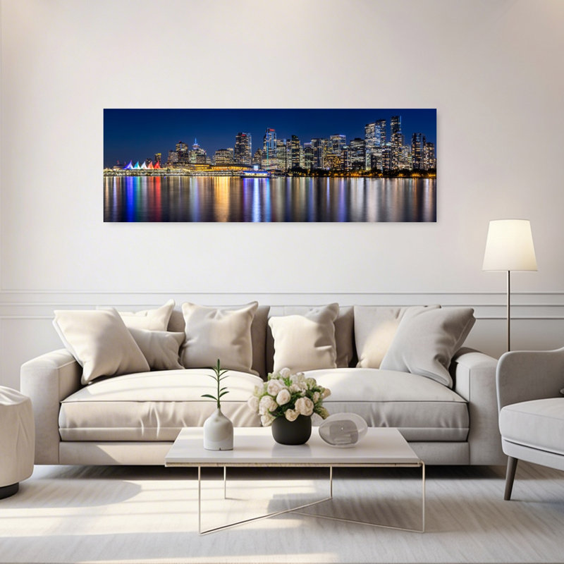 Vibrant City Night Reflections by Melanie Viola - Wrapped Canvas Panoramic Print, 50.8 cm H x 152.4 cm W