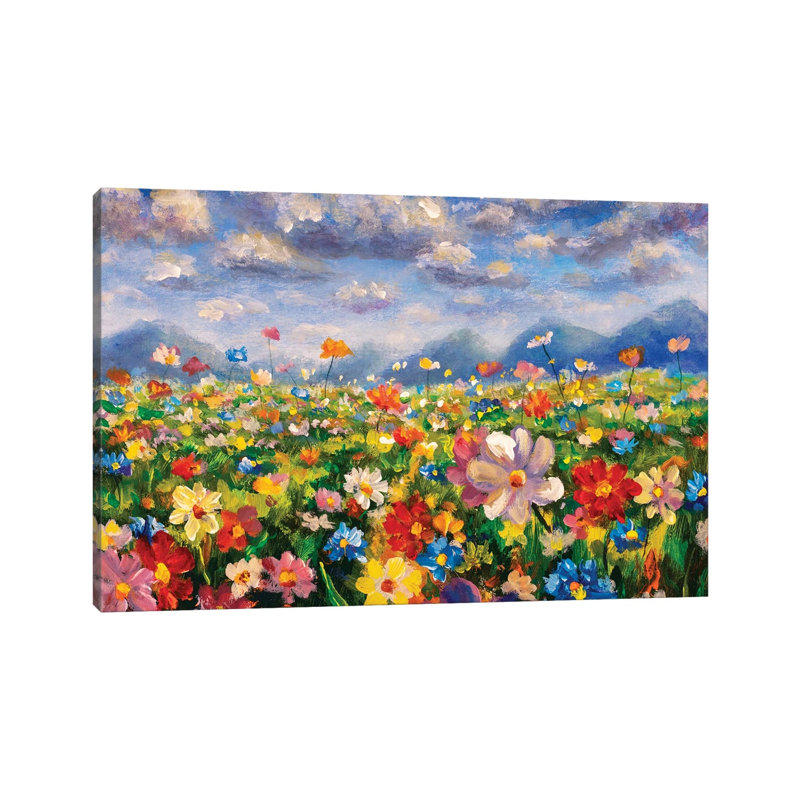 Flower Field in the Mountains 1 Piece Wrapped Canvas Painting, 20.32 cm H x 30.48 cm W