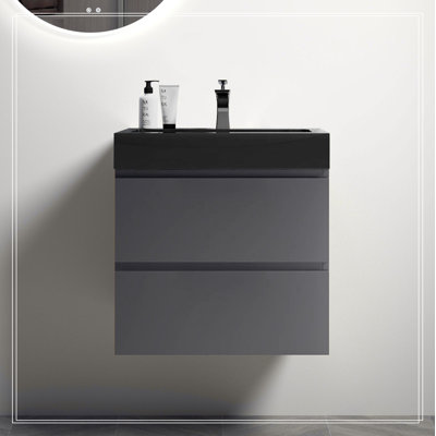 Meuble-lavabo de salle de bain avec lavabo, grand meuble-lavabo flottant mural