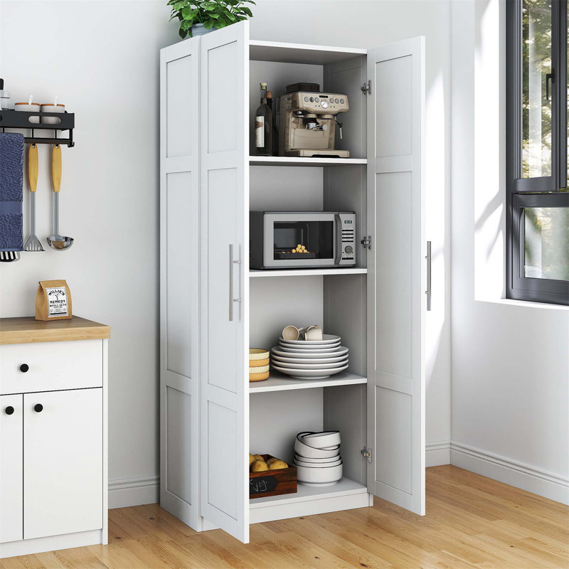 Armoire d'appoint 60 pouces blanche avec 4 portes, buffet en bois rustique pour la décoration et l'organisation, solution de rangement polyvalente