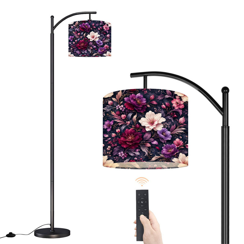 Lampe sur pied à arc avec abat-jour réglable arrangement floral mauve et blanc Lampe sur pied Elegant Blossoms