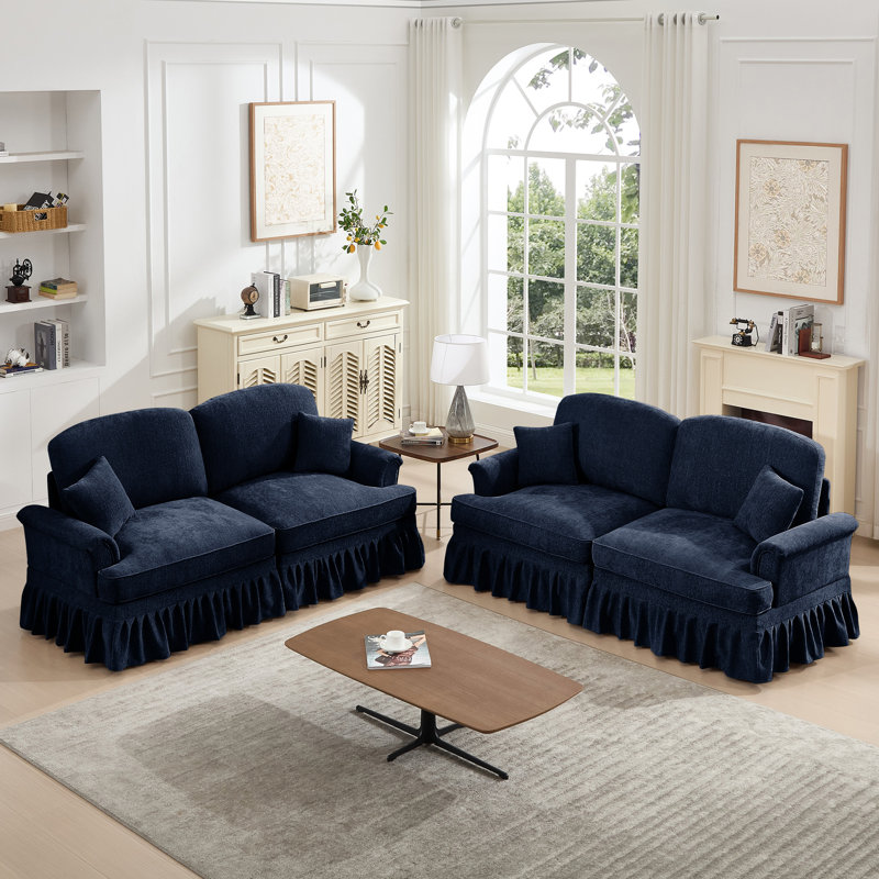 Coussin bleu 2 pièces avec volants amovibles, coussin incurvé et mobile pour mousse modulaire détachable de haute qualité