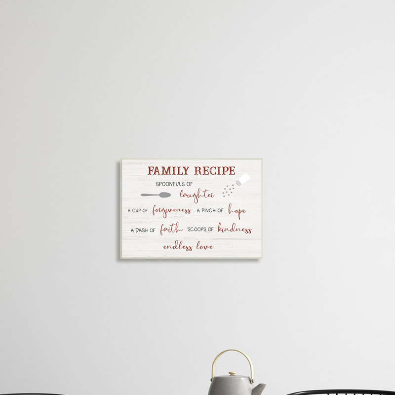 «Family Recipe Happiness Motivation», art textuel sur toile tendue, H 13 po x l 19 po, Plaque en bois