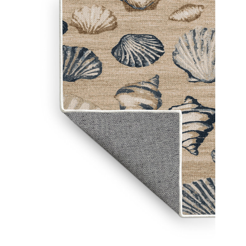 Washable Seashells Nautical Area Rug, Round 7'