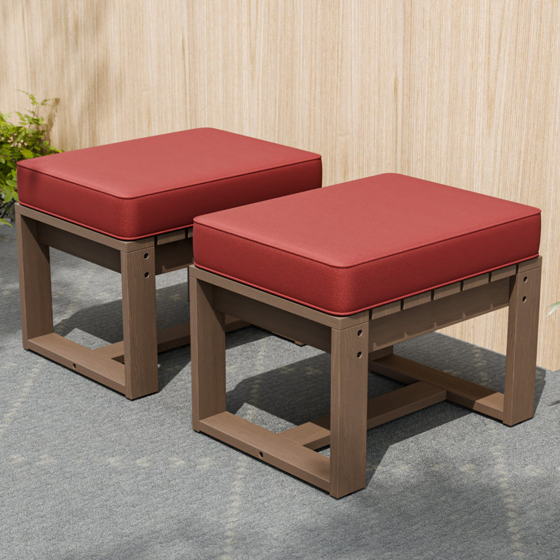 Cedar Solid Wood Frame Patio Outdoor Ottomans with Cushions, Red