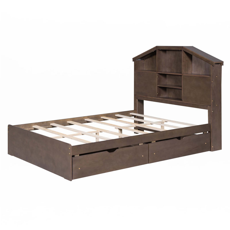 Lit plateforme en bois avec 2 tiroirs