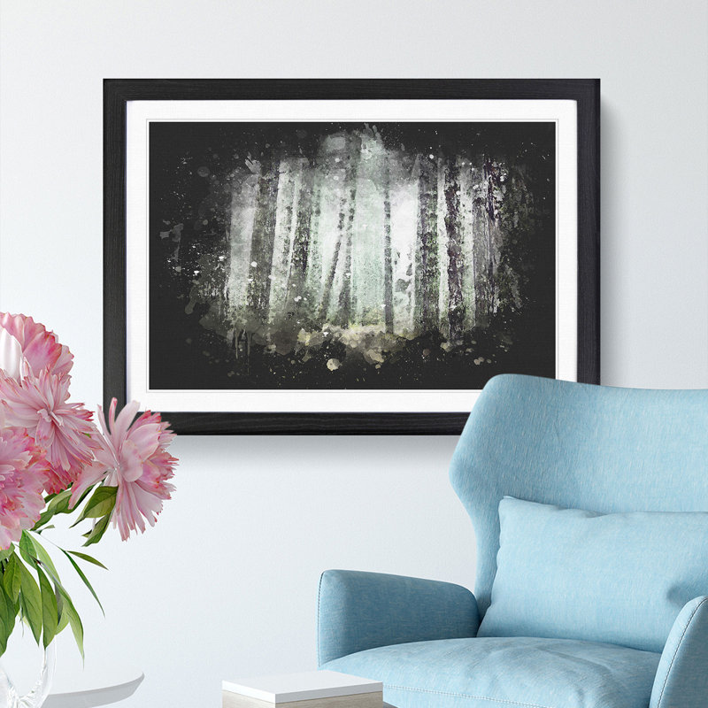 View of a Pine Tree Forest - Picture Frame Graphic Art Print, 62cm H x 87cm W x 2cm D, Black Framed