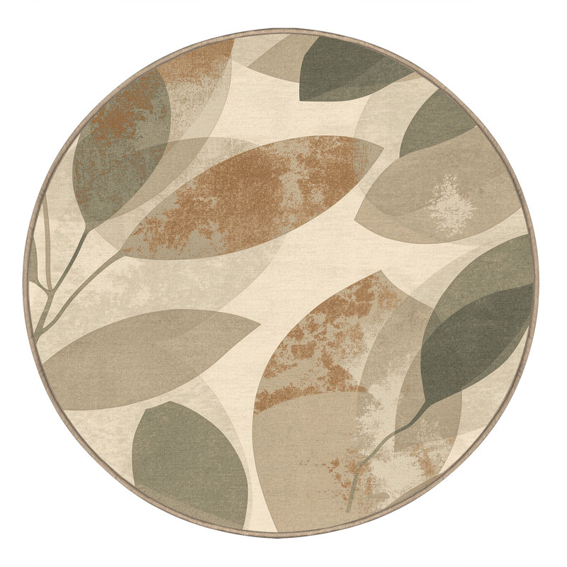 Tapis brun moelleux moelleux à motif abstrait moelleux et moderne à motif sauge Odenton, Rond 8 pi