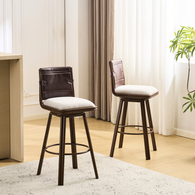 2 tabourets de bar d'intérieur pivotants, finition noyer, revêtement beige, dossier en similicuir, rotation sur 360 °, siège en mousse de haute qualité avec nettoyage des taches, rotation