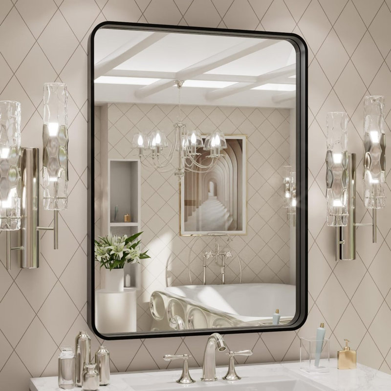 Black Aluminium Frame Bathroom Mirror, 31.93" x 23.93"