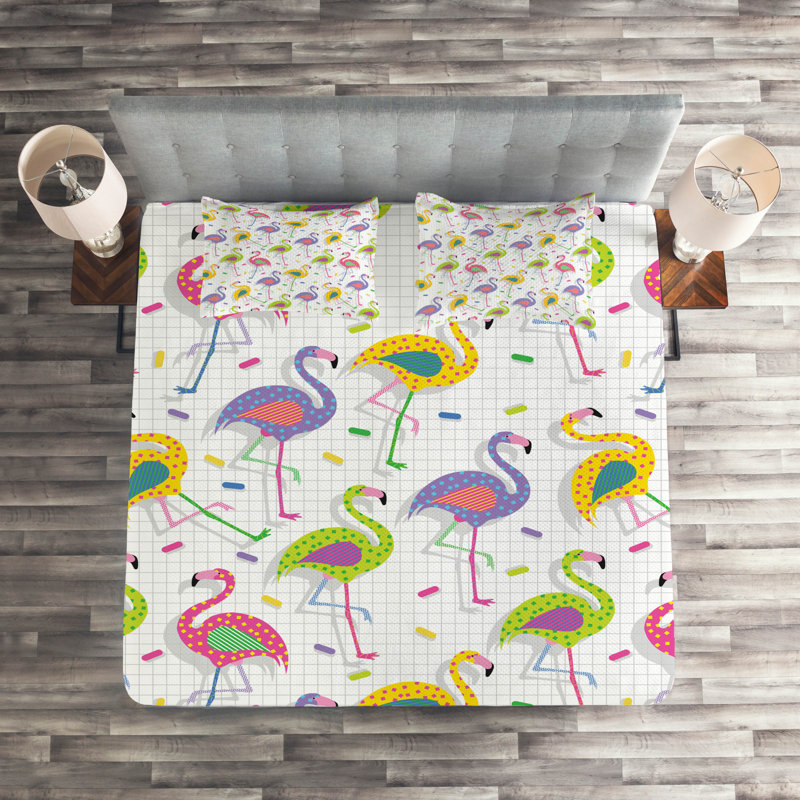 Flamingo Polyester Dots Coverlet, King Bedspread + 2 Shams, Floral