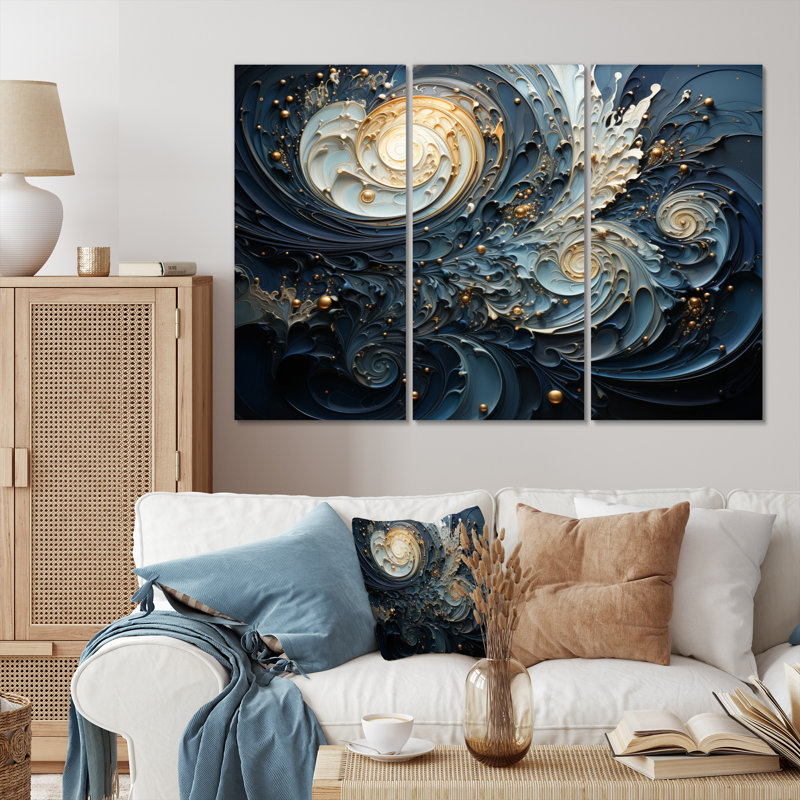Spirales célestes III sur toile, reproduction de 3 pièces, H 28 po x l 36 po x P 1 po