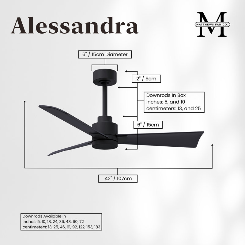 Alessandra Outdoor Downrod Ceiling Fan, Matte Black, Matte Black