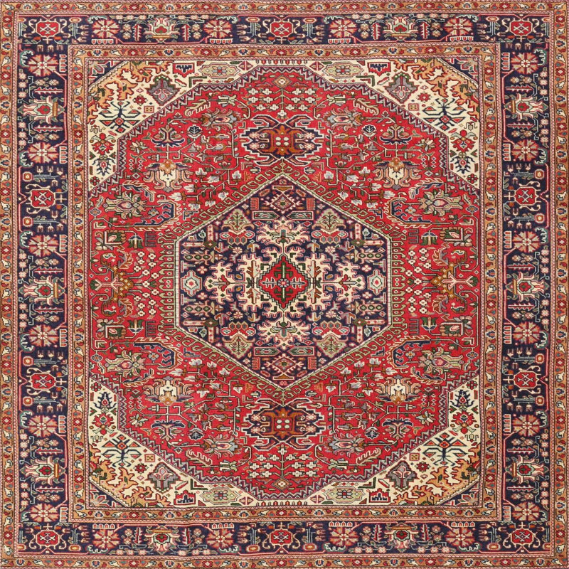 Tapis traditionnel rouge / noir, Rond 4 pi