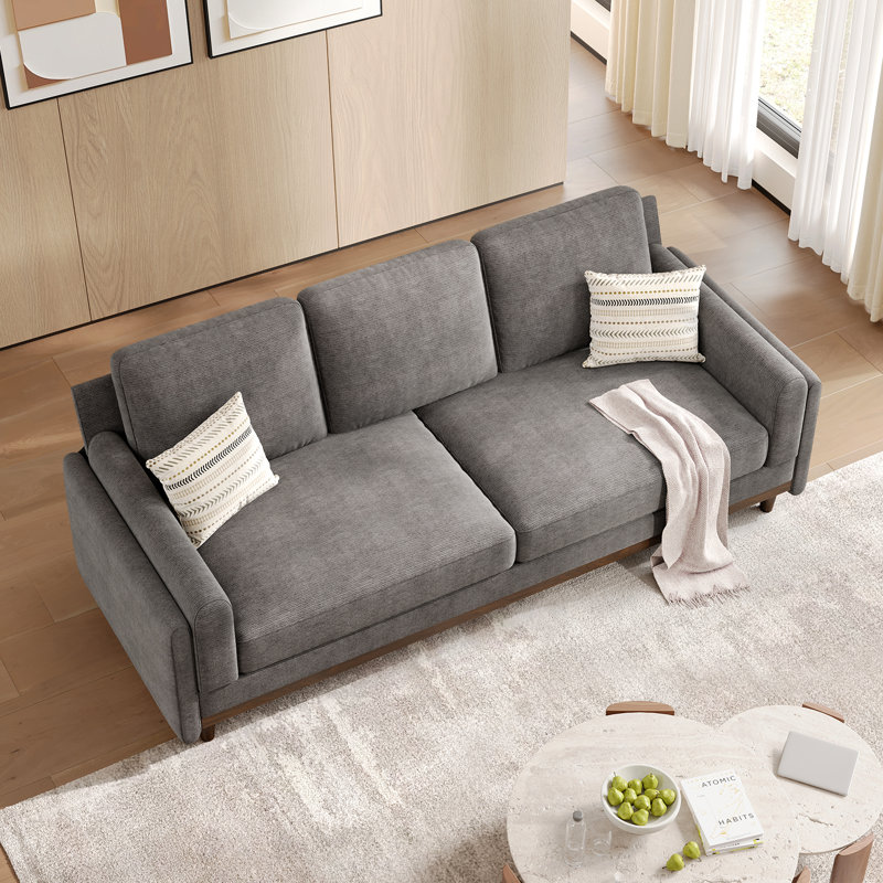 Canapé rembourré 87 po à 3 places en chenille imperméable 87 po, Gray Chenille
