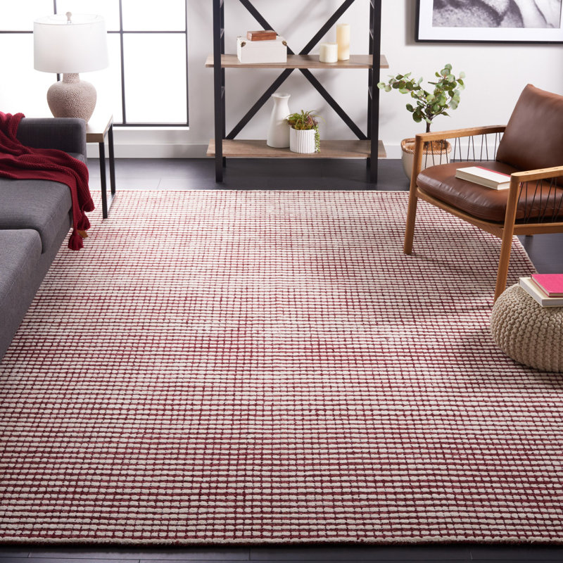 Abstract Hand Tufted Wool Checkered Rug, Rectangle 8' x 10'