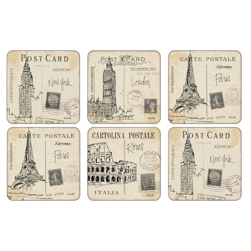 Postcard Sketches 6 Piece Coasters Set