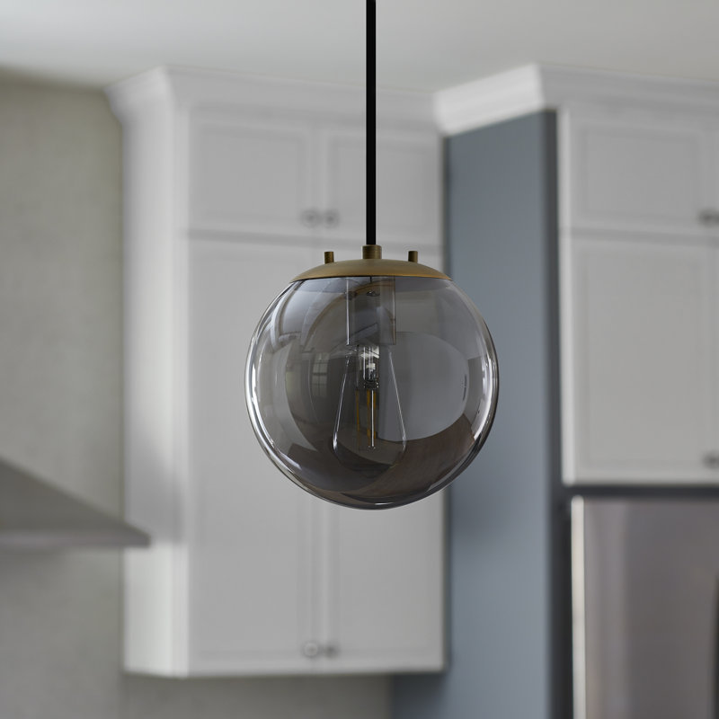 Luminaire suspendu sphérique 1 lumière Casiyah, Laiton brossé, Fumée