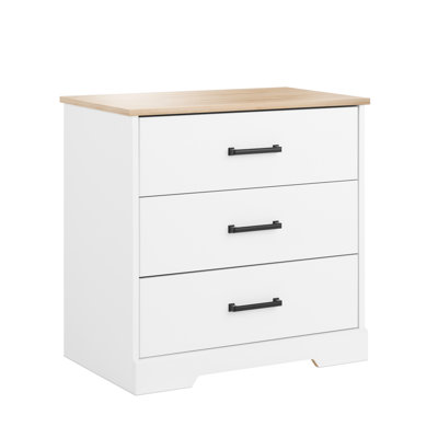 Table de chevet à 3 tiroirs, table de bout à 3 tiroirs Yazeed, rangement pour chambre à coucher, bureau, salon, P 16,25 po x l 27,5 po x H 26,75 po, blanc et chêne naturel Yazeed