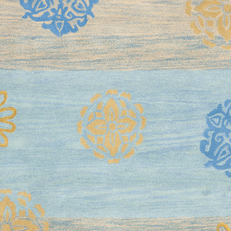 Tapis bleu / beige en laine touffeté à la main Chanler, Tapis de couloir 2 pi 6 po x 8 pi
