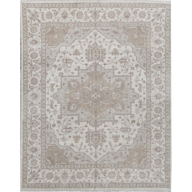 Tapis crème et crème noué à la main de haute qualité