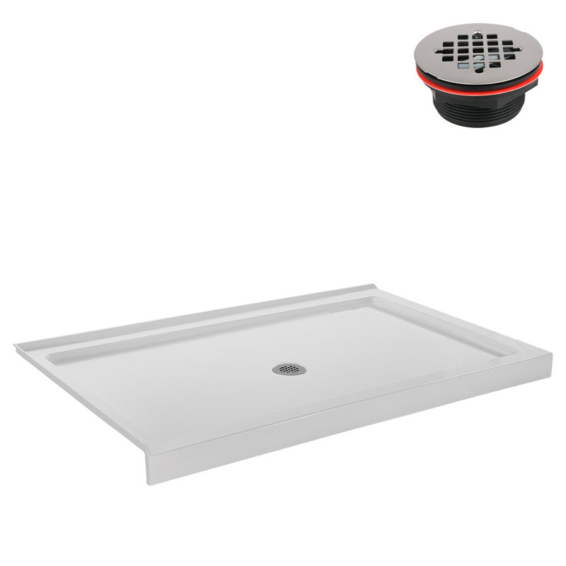 60'' Glossy White Rectangular Acrylic Shower Base with Center Drain