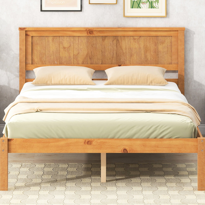 Lit plateforme en chêne pour lit double avec tête de lit et support - lattes de bois, aucun sommier requis dans l'écurie