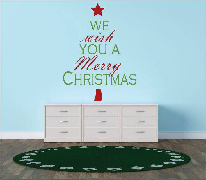 Décalcomanie murale joyeux de noël, Rouge / Vert, H 22 po x l 30 po x P 0,16 po