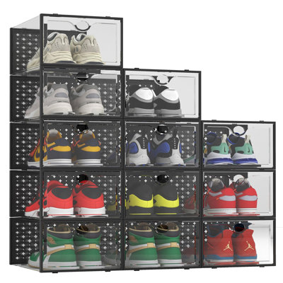 12 Pack Shoe Storage Box Plastic Stackable Shoe Organizer