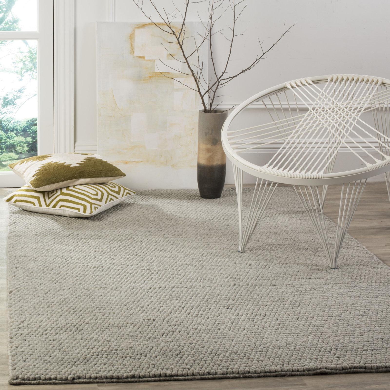 Elle Silver Hand-Woven Wool Rug, Rectangle 5' x 8'