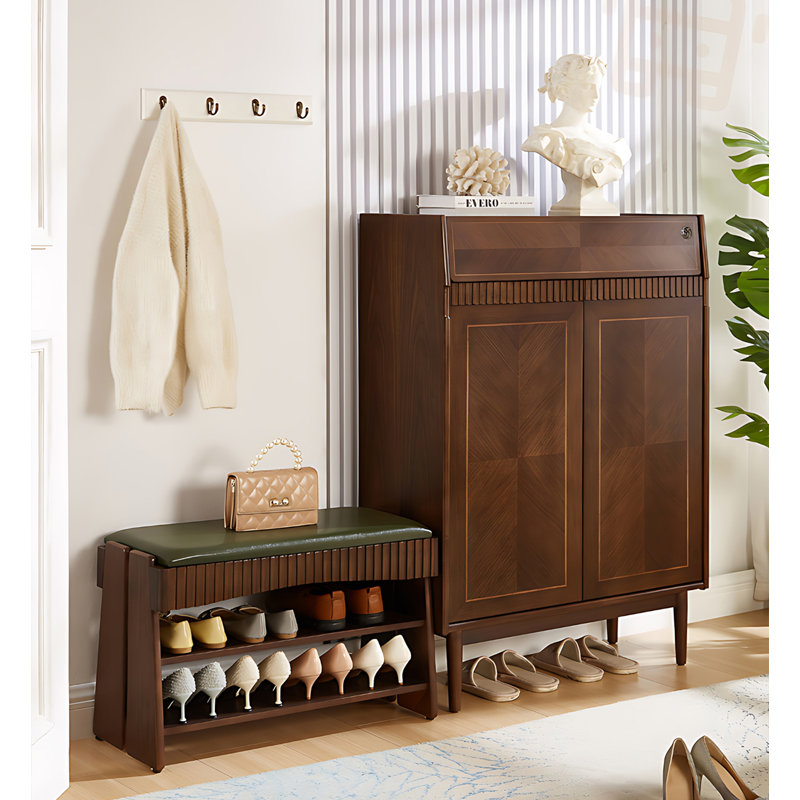 Solid Wood Flip-Top Multi-Layer Shoe Storage Bench