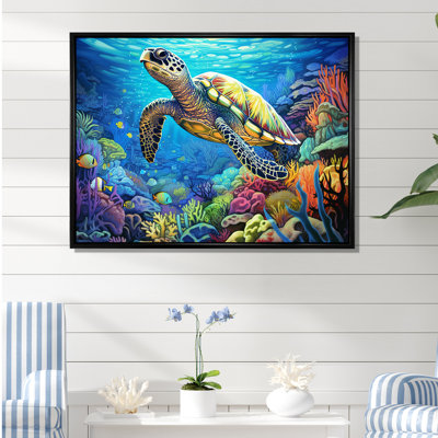 Blue Sea Turtle World - Coastal Coral Under Water Wall Art