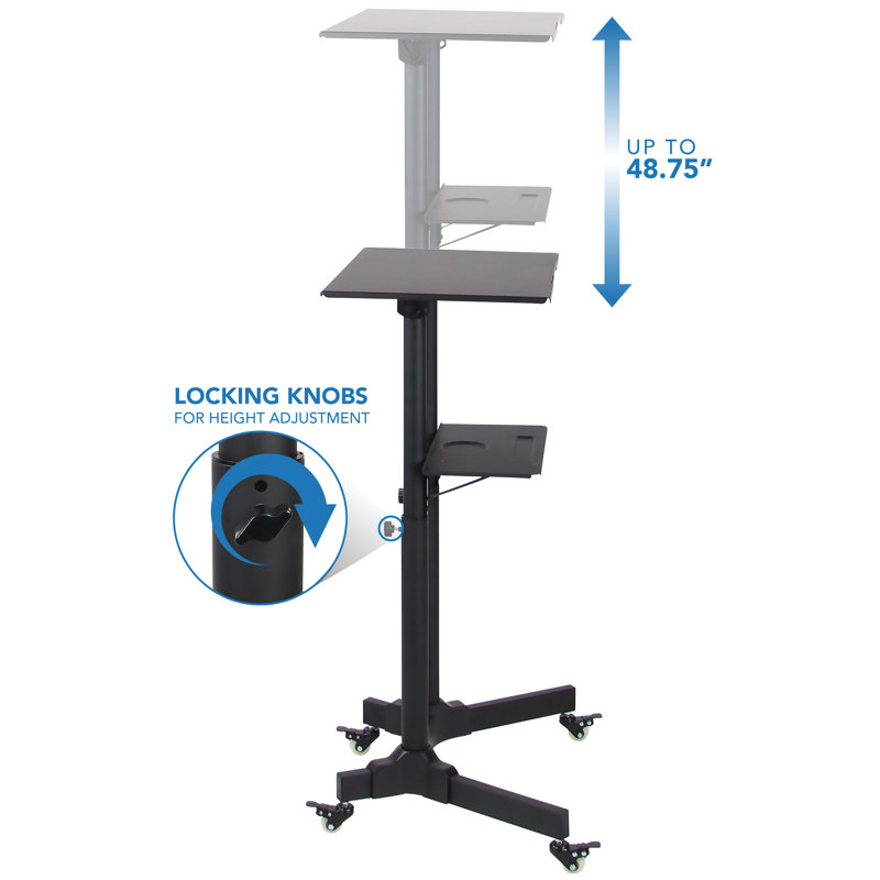 Black Aluminum Adjustable Mobile Standing Desk with Casters
