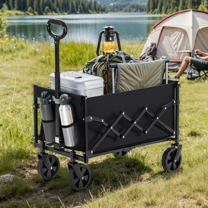 Bilbrey Foldable Camping Cart, Pull Garden Wagon, Black