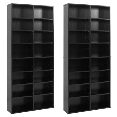 Lot de 2 tablettes de rangement pour CD à 16 compartiments avec 12 tablettes ajustables, noir.