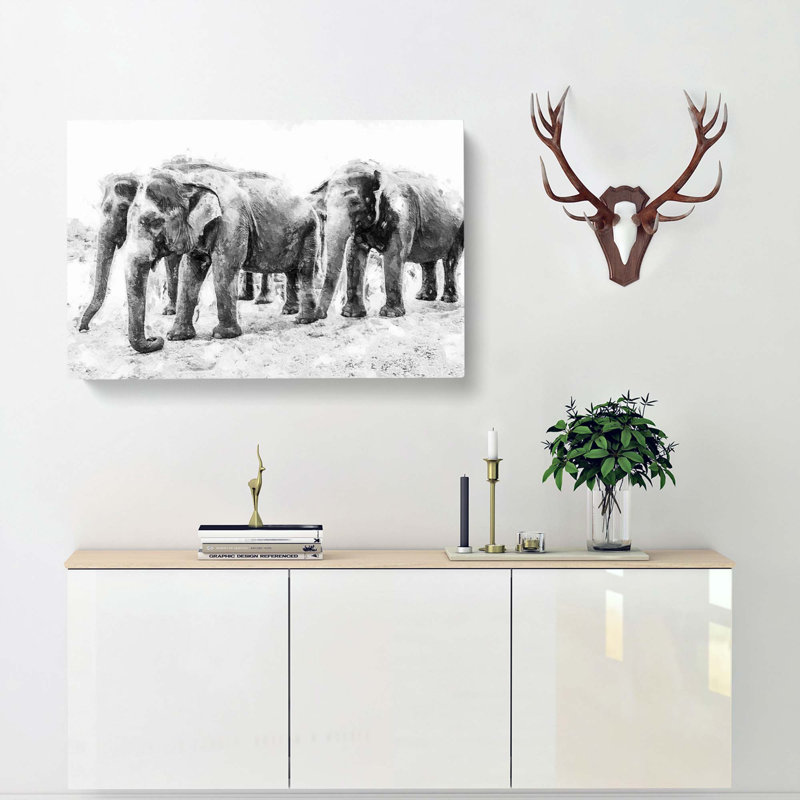 Elephants In Sri Lanka - Wrapped Canvas Painting, 50cm H x 76cm W x 3cm D