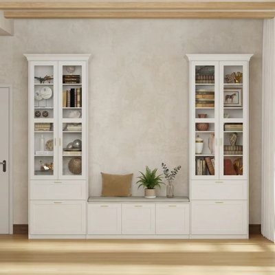 122" Wide Display & Storage Cabinet with 5 Drawers, Bench and Anti-Tip Safety Kit