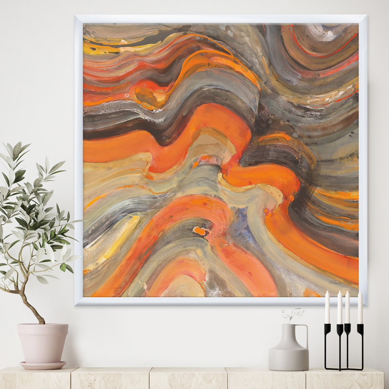 « abstract gilded orange vagues »-impression sur toile, H 16 po x l 16 po x P 1 po, Cadre blanc