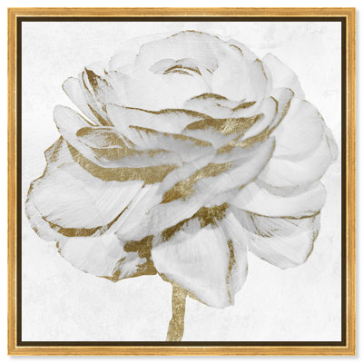 White Gold Peony Framed Graphic Art Canvas