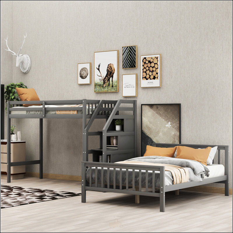 Lit mezzanine avec escalier, Gris