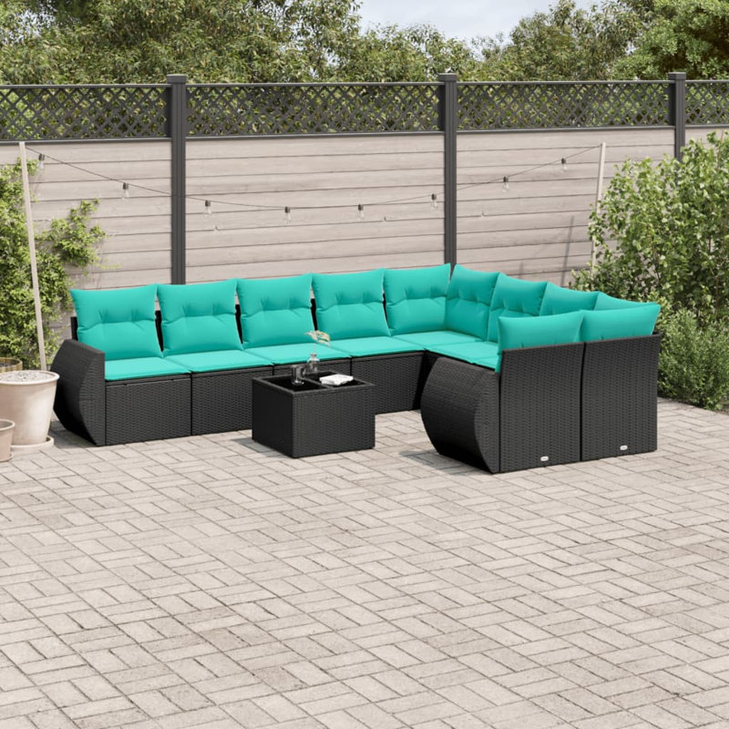 Ensemble de canapé de patio 10 pièces avec coussins en rotin de polyester, Bleu, Noir