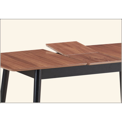 Table de salle à manger à finition naturelle et noire Lanae (rallonge Bufferfly)