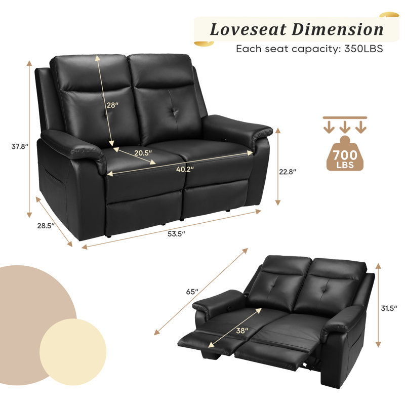53.5" Loveseat Recliner Sofa, Reclining Loveseat with Vibration Massage and Heating, 2 Seater Manual Reclining Couch for Living Room, Office, Home Theater